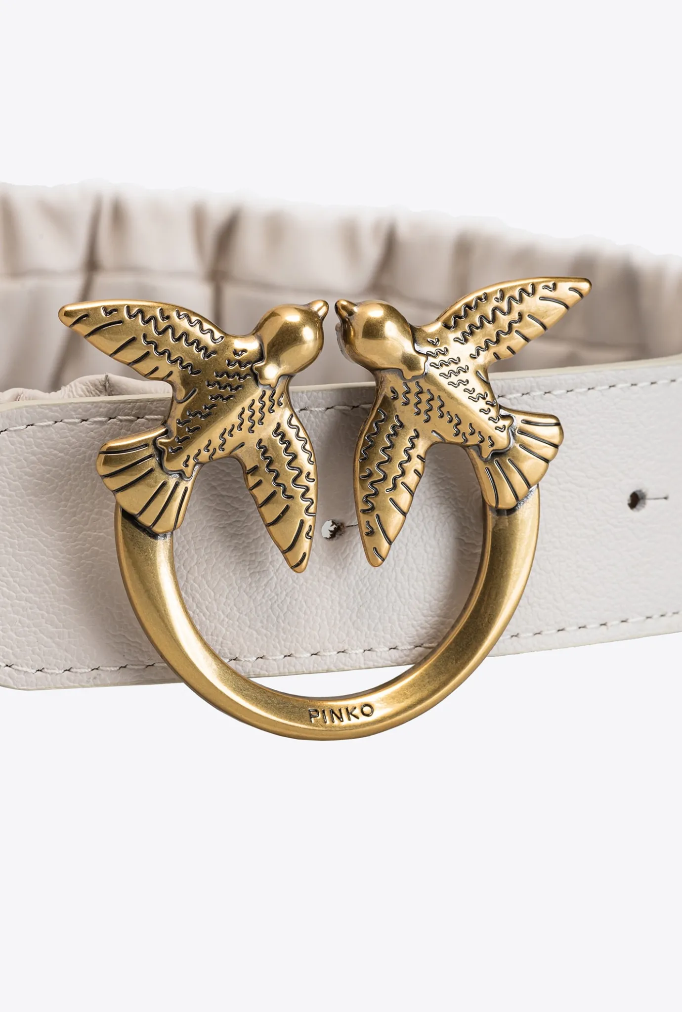 Ceintures|PINKO Ceinture Love Birds Froncee Beige G. Lame-Or Antique