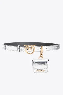 Ceintures|PINKO Ceinture Love Birds Lamee Avec Pochette Argent-Vieil Or