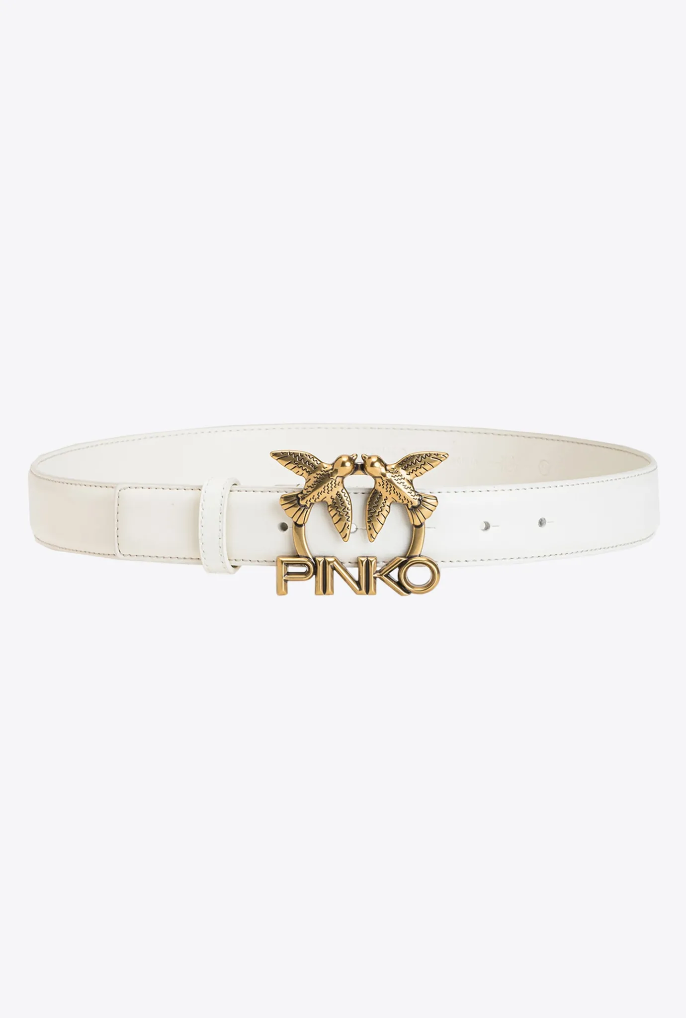 Ceintures|PINKO Ceinture Love Birds Logo En Cuir Blanc+Blanc-Or Antique