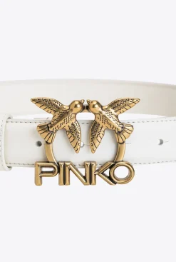 Ceintures|PINKO Ceinture Love Birds Logo En Cuir Blanc+Blanc-Or Antique