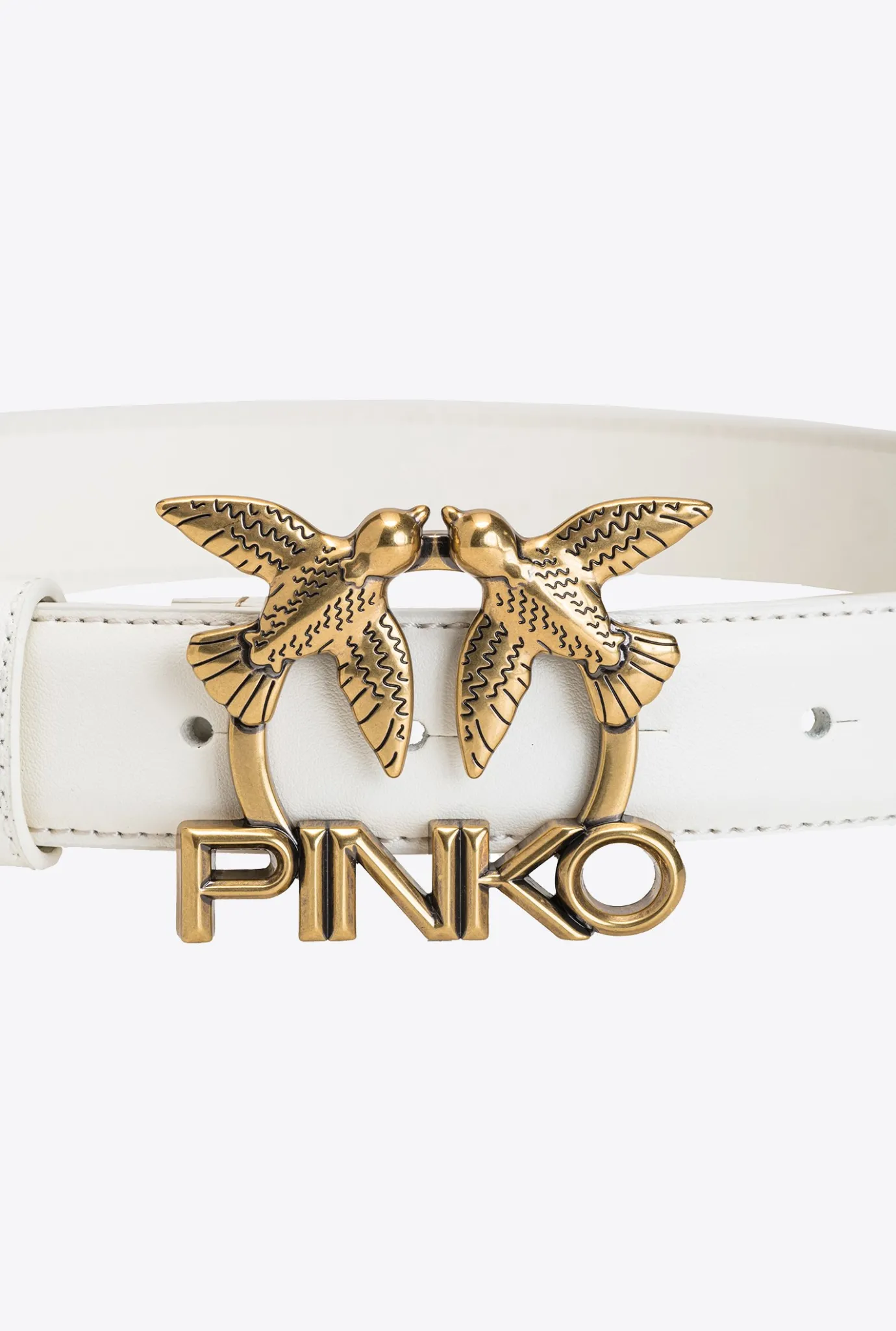 Ceintures|PINKO Ceinture Love Birds Logo En Cuir Blanc+Blanc-Or Antique