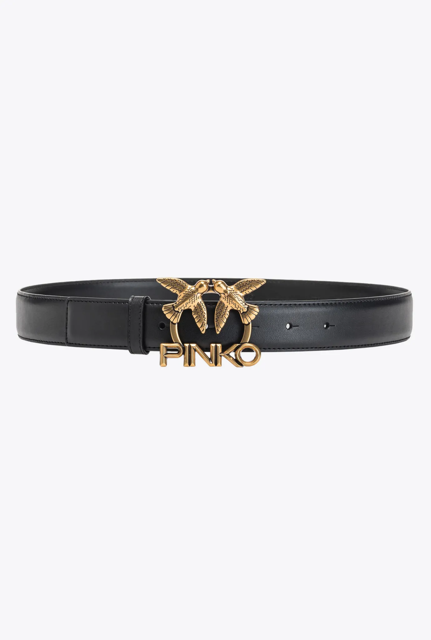 Ceintures|PINKO Ceinture Love Birds Logo En Cuir Noir-Vieil Or