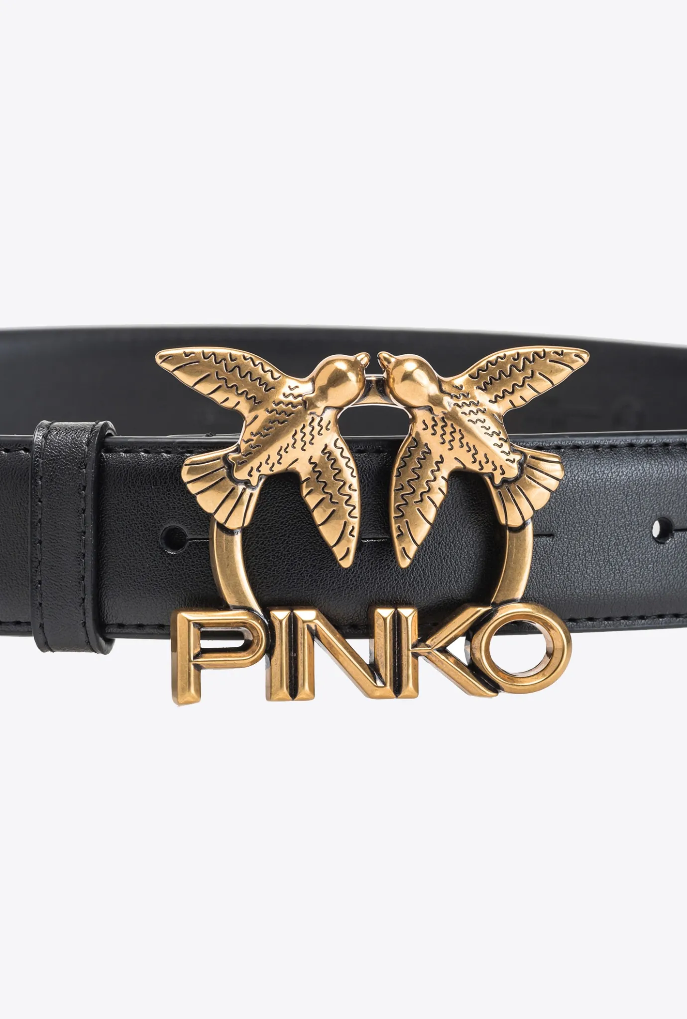 Ceintures|PINKO Ceinture Love Birds Logo En Cuir Noir-Vieil Or