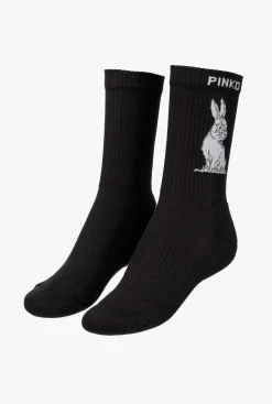 Autres Accessoires|PINKO Chaussettes De Sport Motif Lapin En Jacquard Noir/Blanc