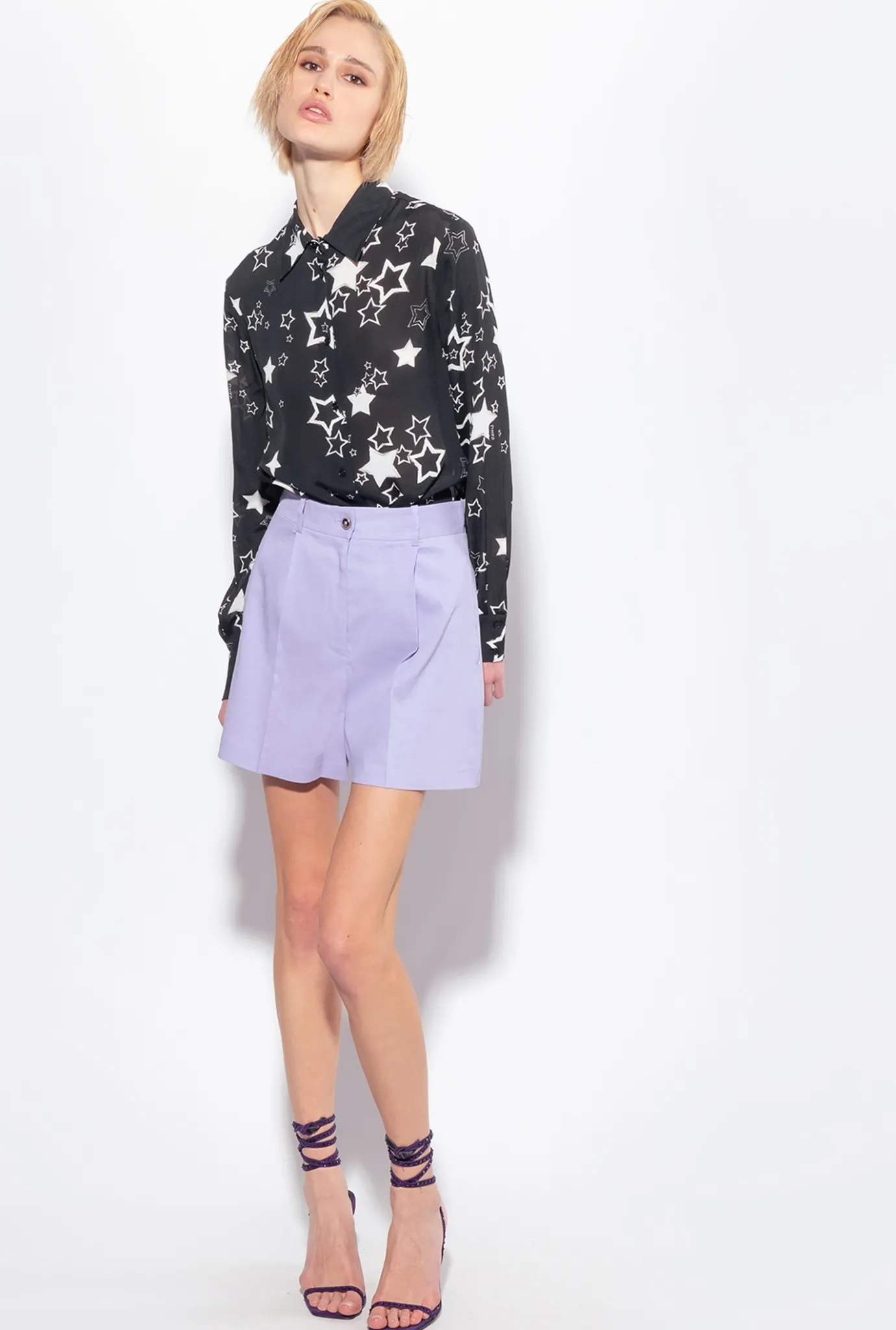 Chemises Et Blouses|PINKO Chemise A Imprime Etoile Noir/Gris/Blanc
