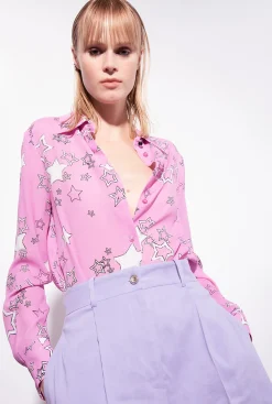 Chemises Et Blouses|PINKO Chemise A Imprime Etoile Bordeaux/Rose/Rouge