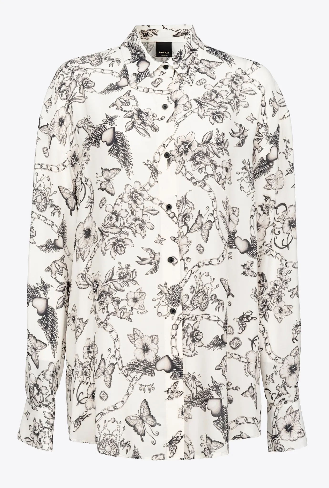 Chemises Et Blouses|PINKO Chemise A Imprime Tatouage Beurre/Noir