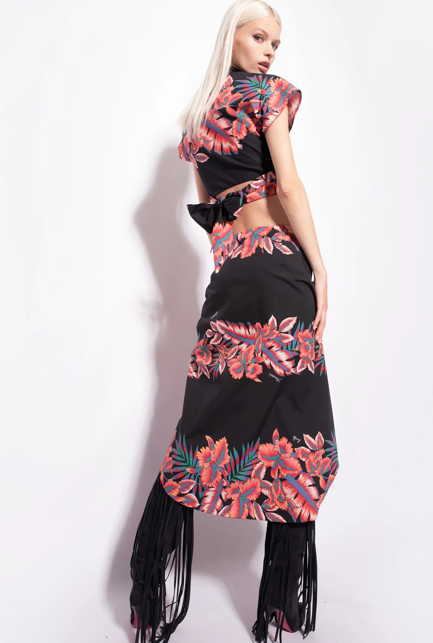 Chemises Et Blouses|PINKO Chemise Courte A Imprime Tropical Multi. Noir/Rouge
