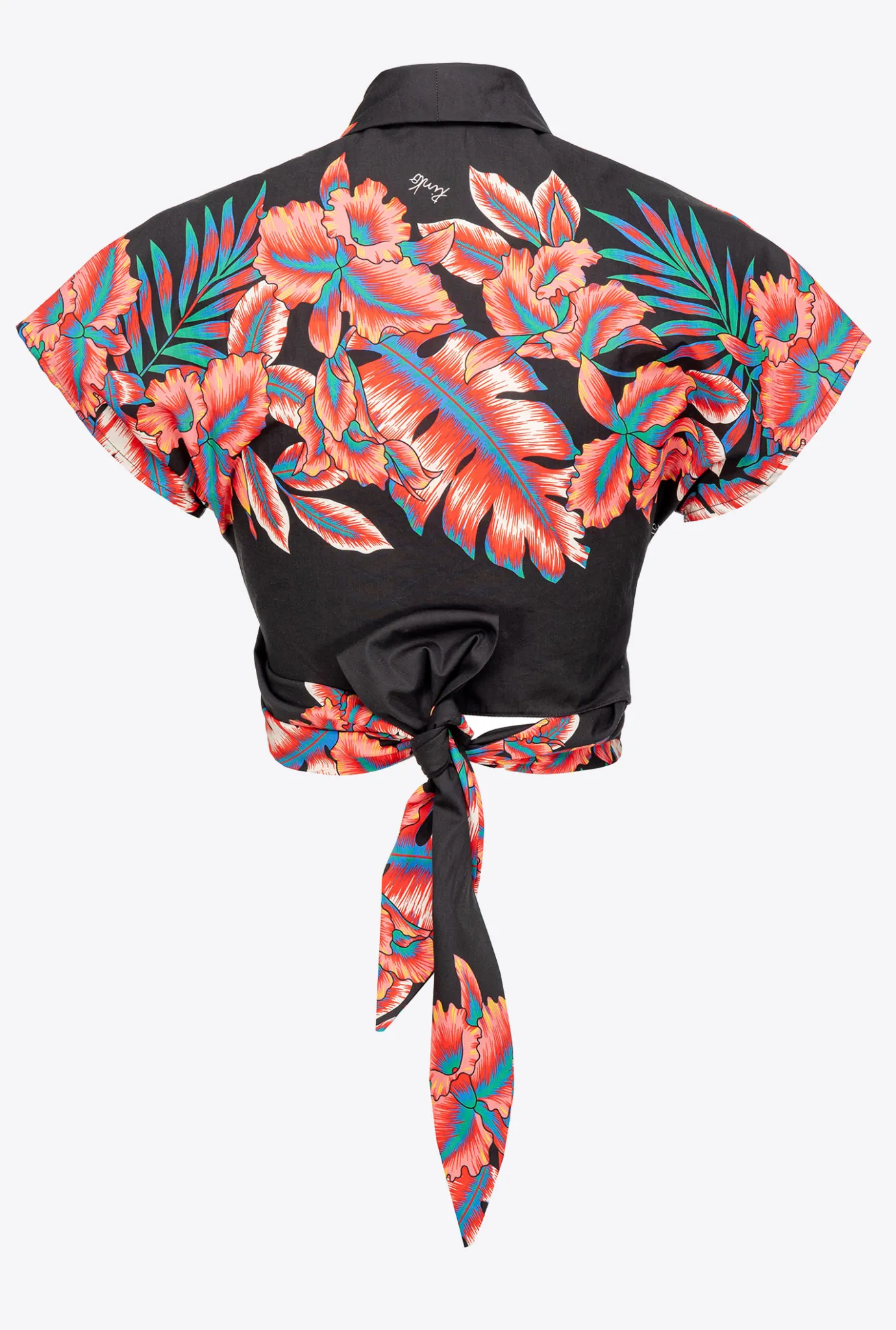 Chemises Et Blouses|PINKO Chemise Courte A Imprime Tropical Multi. Noir/Rouge