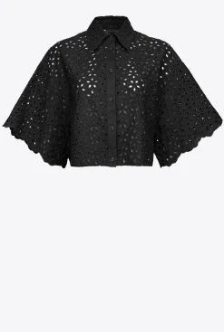 Chemises Et Blouses|PINKO Chemise Courte En Broderie Anglaise Noir Limousine