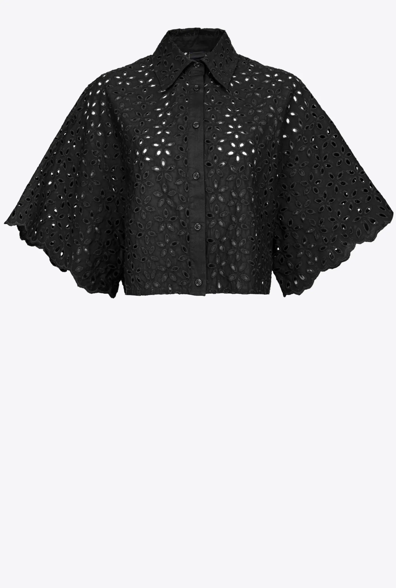 Chemises Et Blouses|PINKO Chemise Courte En Broderie Anglaise Noir Limousine