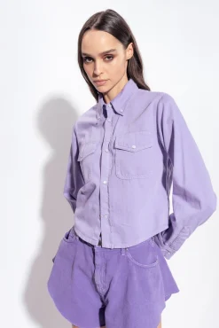 Chemises Et Blouses|PINKO Chemise Courte En Drill Colore Violet