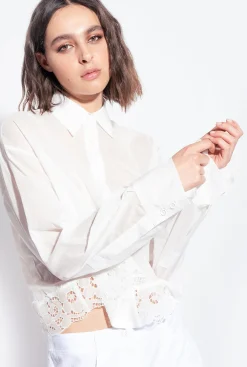 Chemises Et Blouses|PINKO Chemise Courte En Mousseline Blanc Immacule