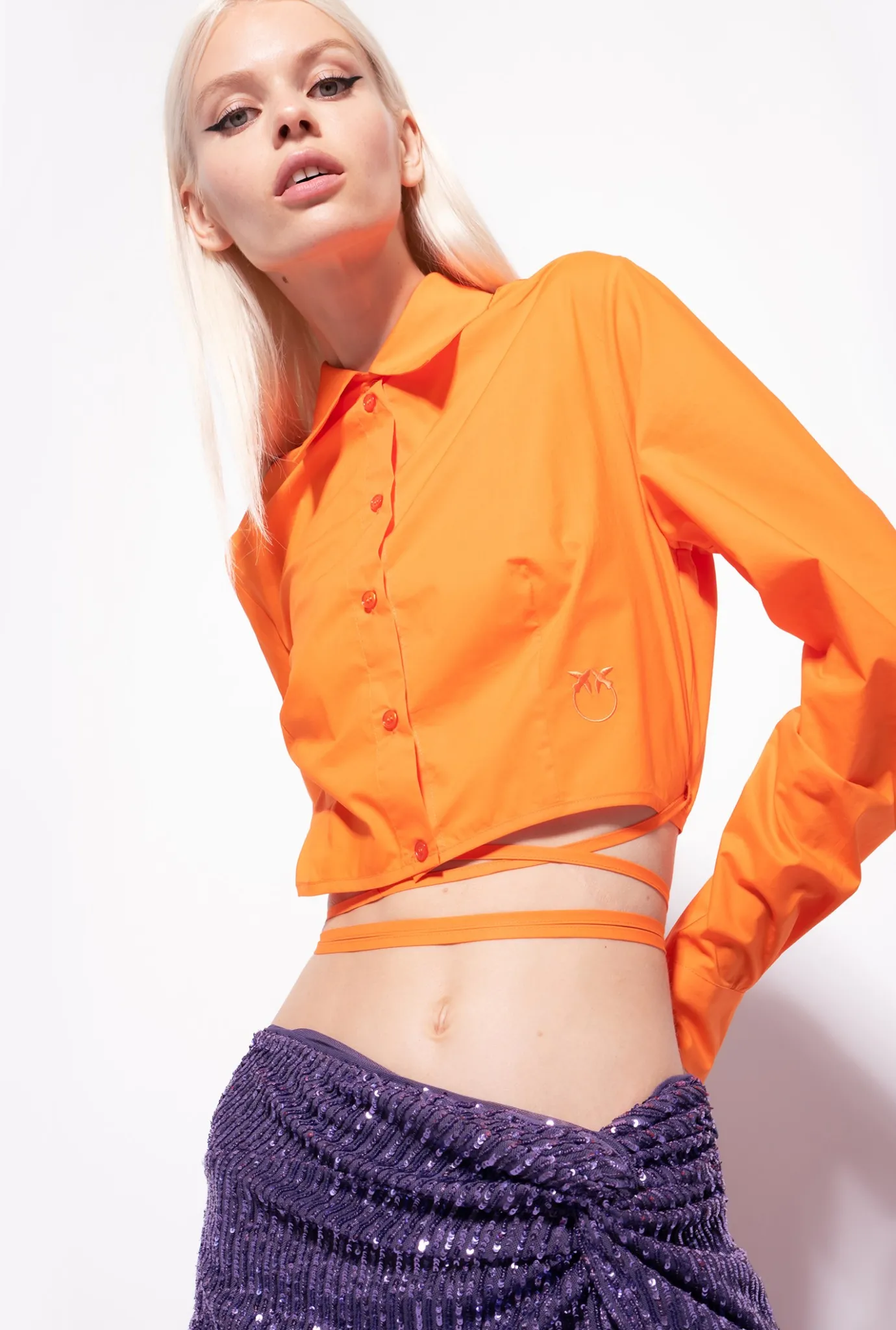 Chemises Et Blouses|PINKO Chemise Cropped En Popeline Orange Vibrant
