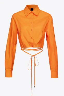 Chemises Et Blouses|PINKO Chemise Cropped En Popeline Orange Vibrant
