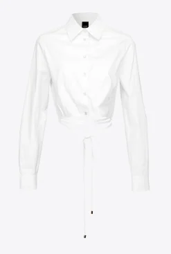 Chemises Et Blouses|PINKO Chemise Cropped En Popeline Blanc Brill.