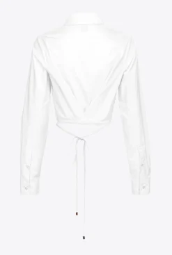 Chemises Et Blouses|PINKO Chemise Cropped En Popeline Blanc Brill.