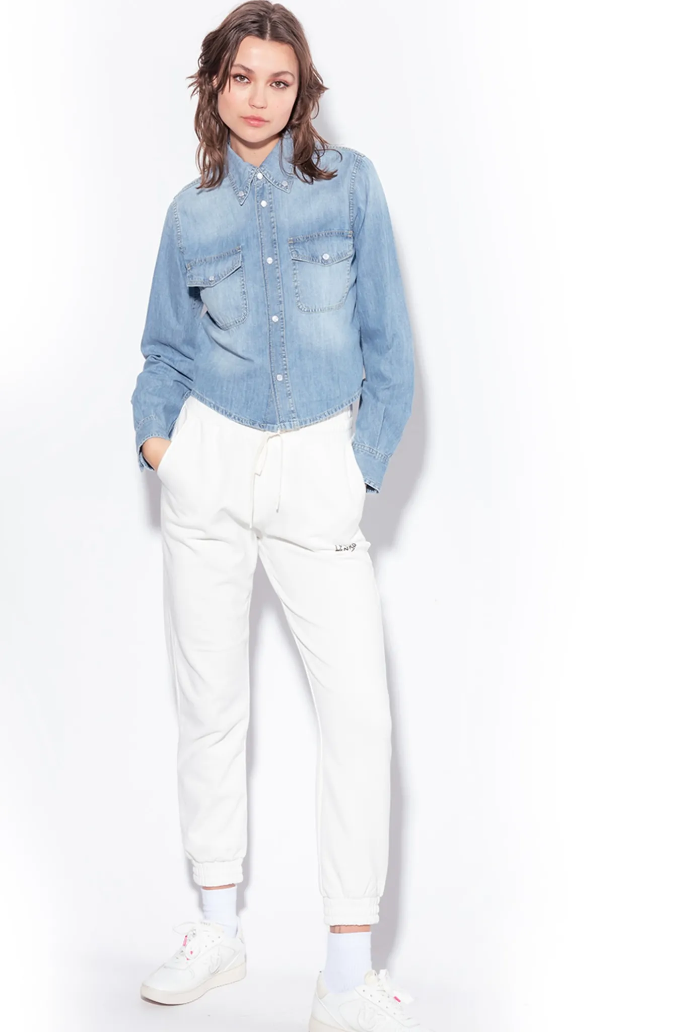 Chemises Et Blouses|PINKO Chemise En Denim Avec Broderie Western Delavage Clair