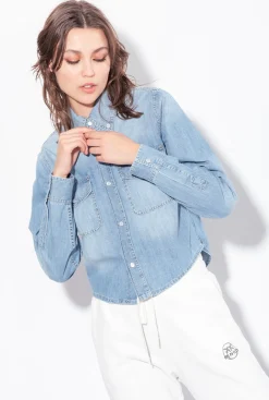Chemises Et Blouses|PINKO Chemise En Denim Avec Broderie Western Delavage Clair