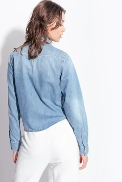 Chemises Et Blouses|PINKO Chemise En Denim Avec Broderie Western Delavage Clair