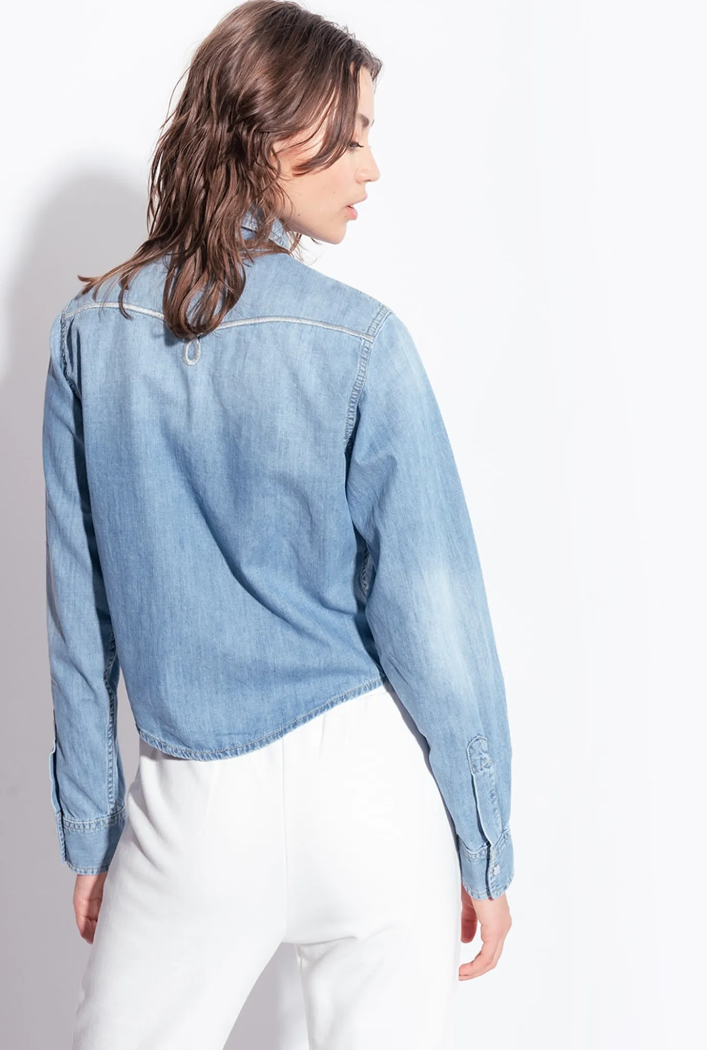 Chemises Et Blouses|PINKO Chemise En Denim Avec Broderie Western Delavage Clair