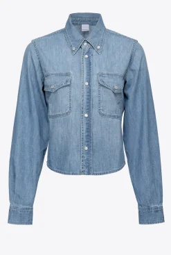 Chemises Et Blouses|PINKO Chemise En Denim Avec Broderie Western Delavage Clair