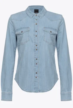 Chemises Et Blouses|PINKO Chemise En Denim Serge Leger Ombre Bleue