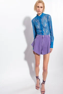 Tailleurs Et Ensembles|PINKO Chemise En Dentelle Florale Bleu Directoire