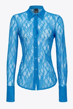 Tailleurs Et Ensembles|PINKO Chemise En Dentelle Florale Bleu Directoire