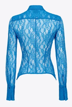 Tailleurs Et Ensembles|PINKO Chemise En Dentelle Florale Bleu Directoire