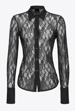 Chemises Et Blouses|PINKO Chemise En Dentelle Florale Noir Limousine