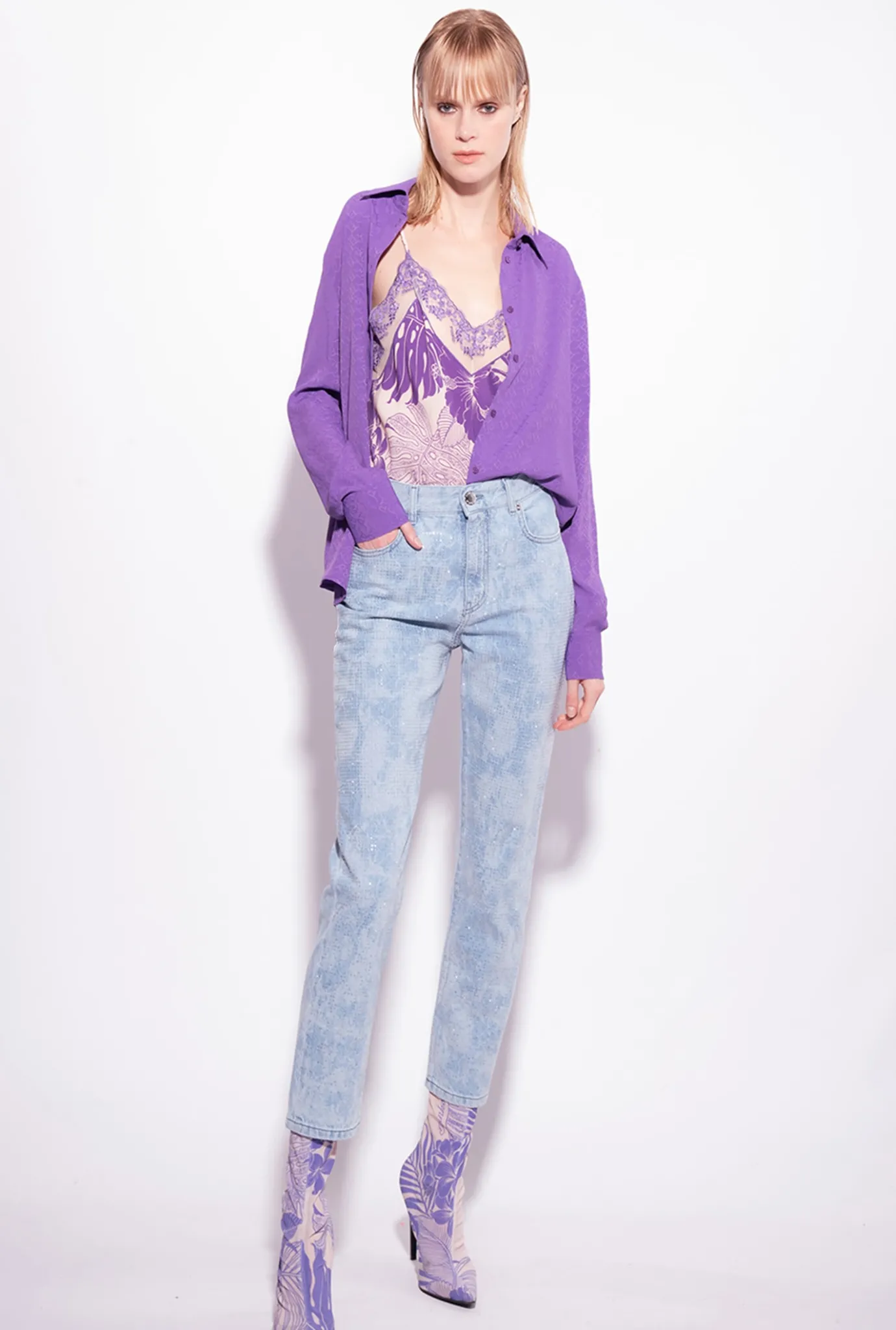 Chemises Et Blouses|PINKO Chemise En Jacquard A Logo Lilas Lavande