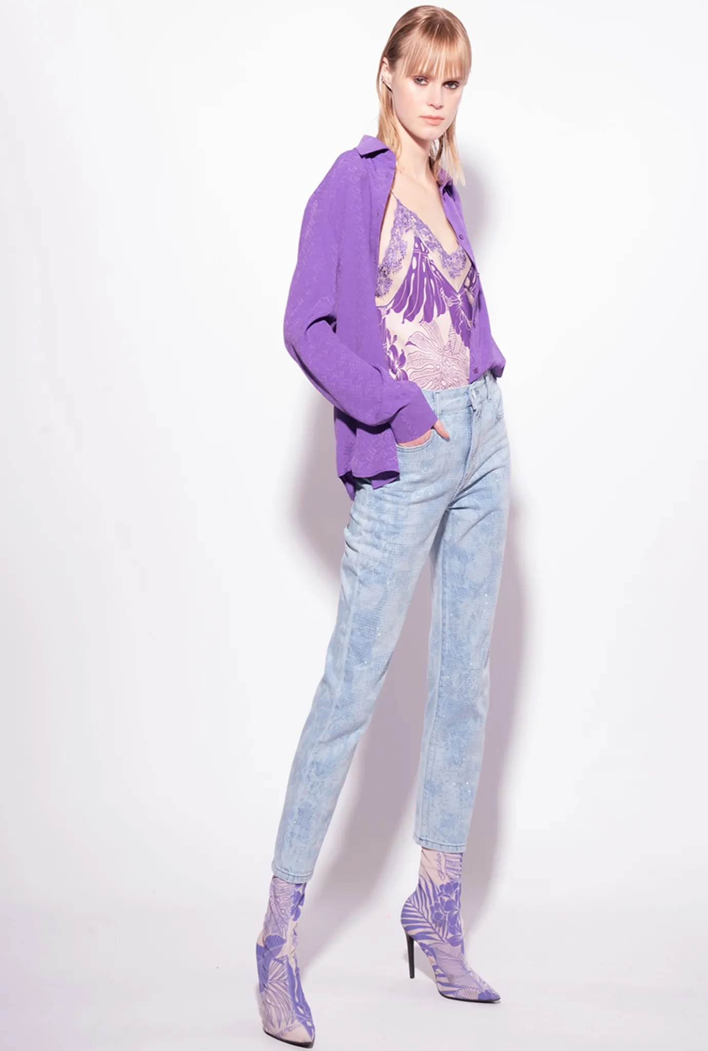 Chemises Et Blouses|PINKO Chemise En Jacquard A Logo Lilas Lavande