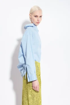 Chemises Et Blouses|PINKO Chemise En Popeline A Fines Rayures Azur/Blanc