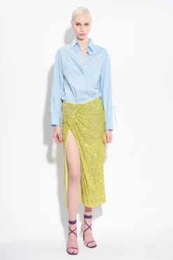 Chemises Et Blouses|PINKO Chemise En Popeline A Fines Rayures Azur/Blanc