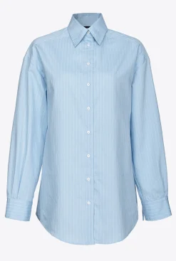 Chemises Et Blouses|PINKO Chemise En Popeline A Fines Rayures Azur/Blanc
