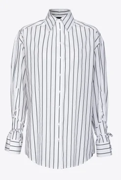 Chemises Et Blouses|PINKO Chemise En Popeline Stretch A Rayures Blanc/Noir