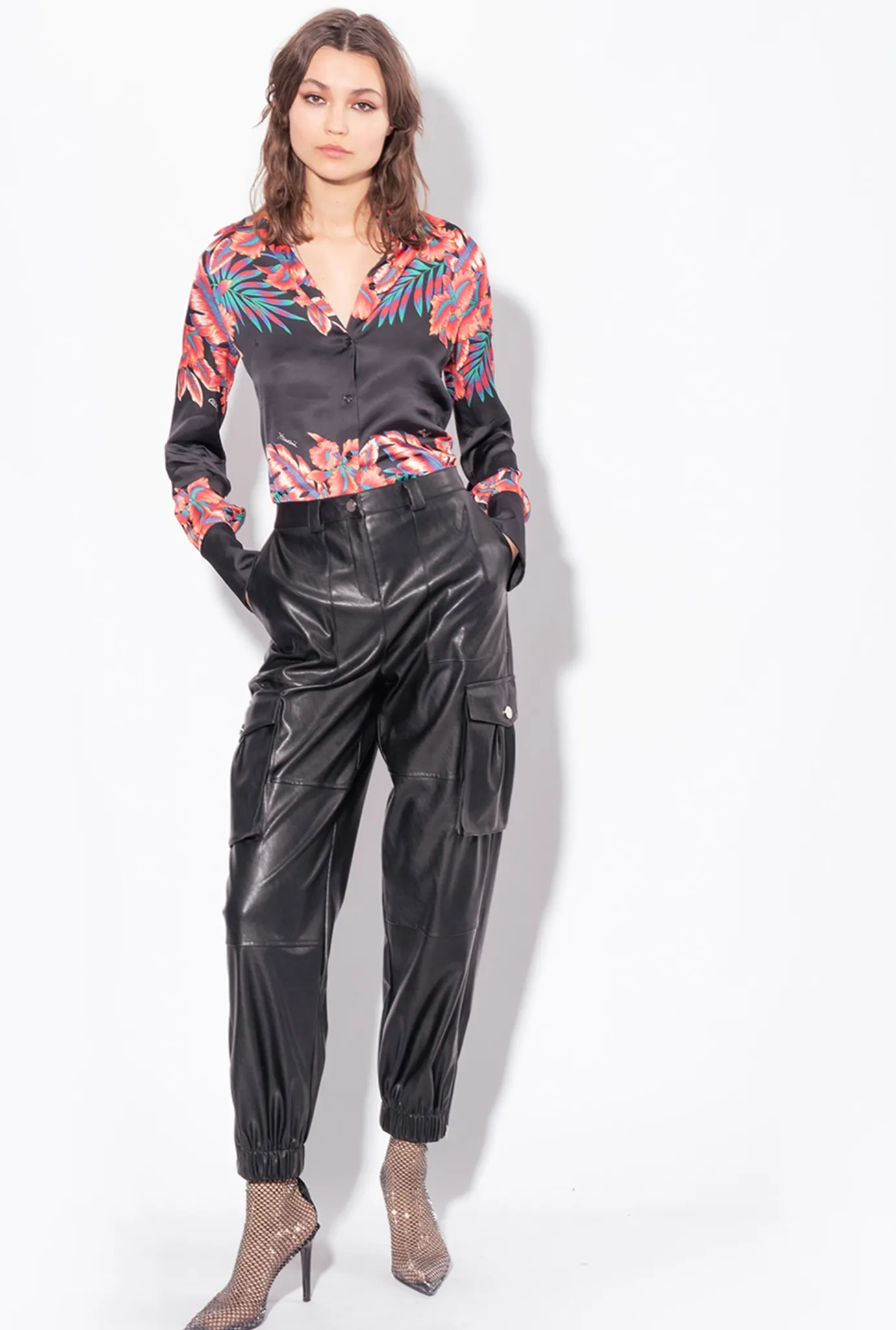 Chemises Et Blouses|PINKO Chemise En Satin A Imprime Tropical Multi. Noir/Rouge