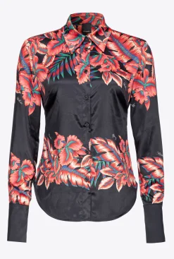 Chemises Et Blouses|PINKO Chemise En Satin A Imprime Tropical Multi. Noir/Rouge