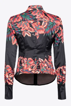 Chemises Et Blouses|PINKO Chemise En Satin A Imprime Tropical Multi. Noir/Rouge