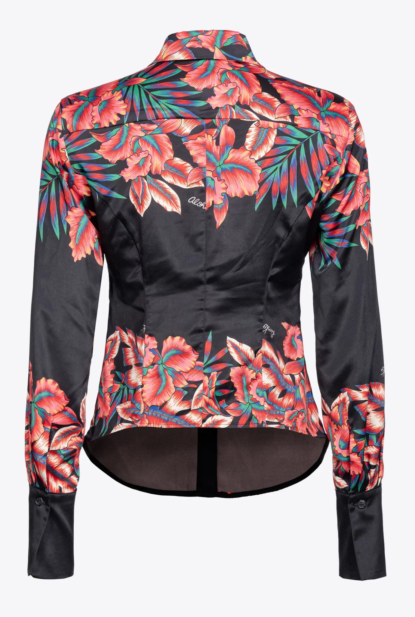 Chemises Et Blouses|PINKO Chemise En Satin A Imprime Tropical Multi. Noir/Rouge