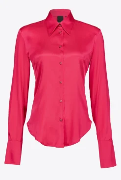 Chemises Et Blouses|PINKO Chemise En Satin De Soie Rose Rouge