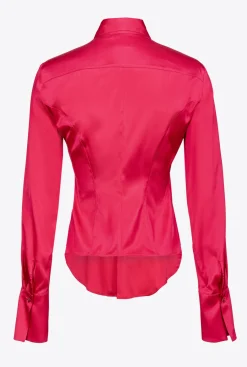Chemises Et Blouses|PINKO Chemise En Satin De Soie Rose Rouge