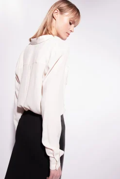 Chemises Et Blouses|PINKO Chemise En Soie Melangee A Poches Poitrine Rose Fume Blanc