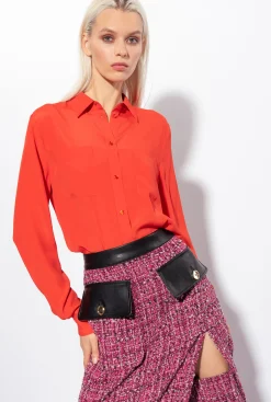 Chemises Et Blouses|PINKO Chemise En Soie Melangee A Poches Poitrine Orange Surimi