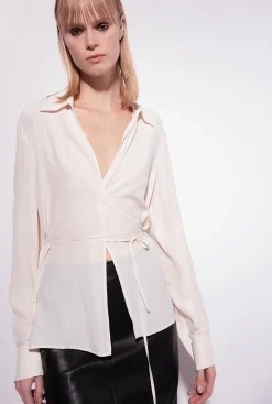 Chemises Et Blouses|PINKO Chemise En Soie Melangee Avec Lien Rose Fume Blanc