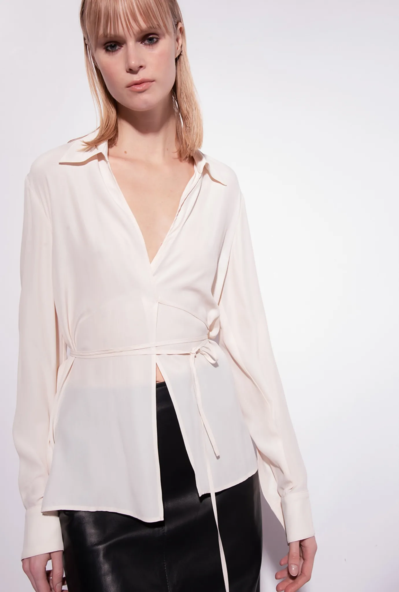 Chemises Et Blouses|PINKO Chemise En Soie Melangee Avec Lien Rose Fume Blanc