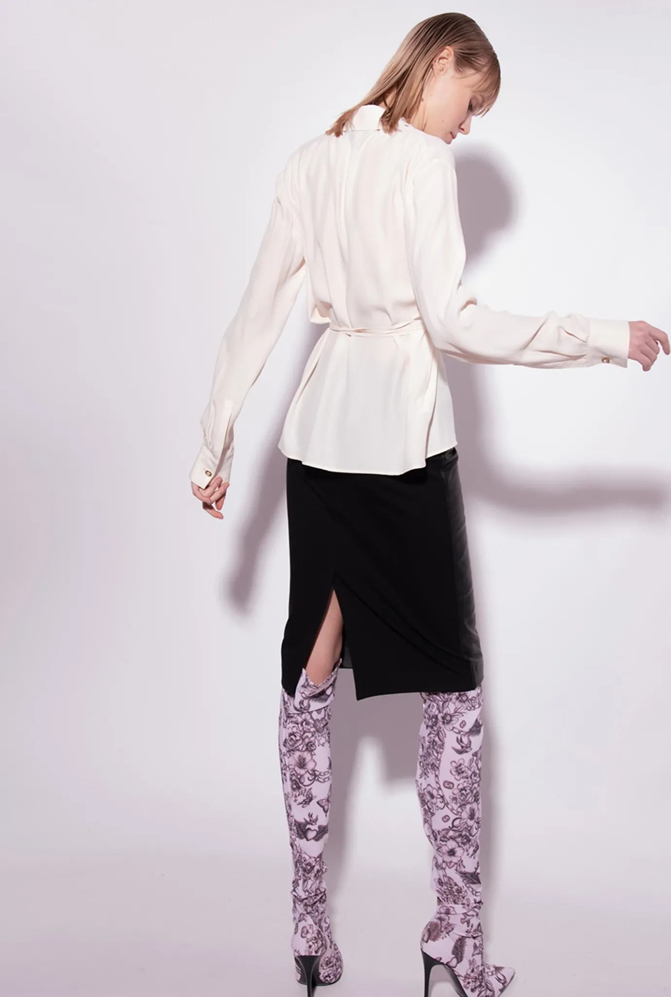 Chemises Et Blouses|PINKO Chemise En Soie Melangee Avec Lien Rose Fume Blanc