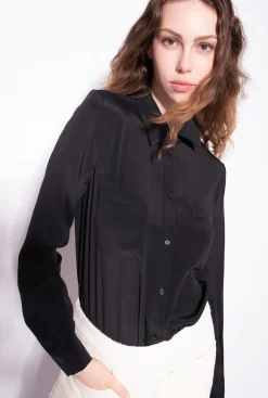 Chemises Et Blouses|PINKO Chemise En Soie Melangee A Poches Poitrine Noir Limousine