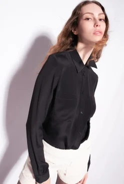 Chemises Et Blouses|PINKO Chemise En Soie Melangee A Poches Poitrine Noir Limousine